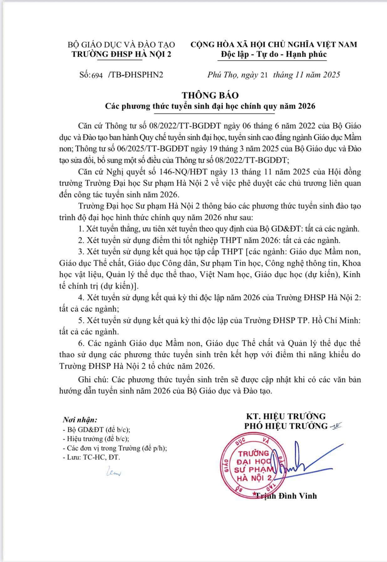 Thông báo các phương thức TS